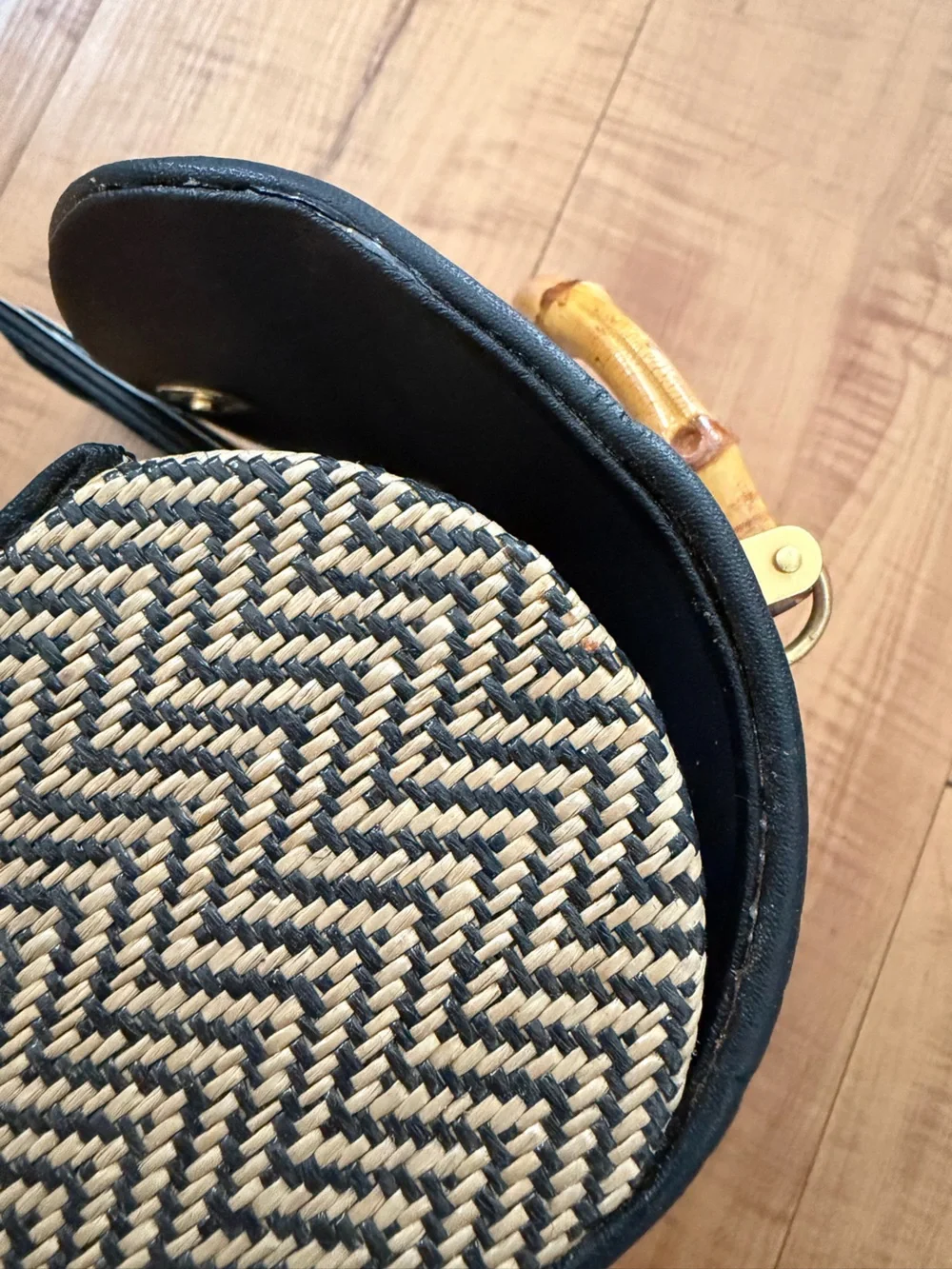 Woven Chevron Top-Handle Bag with Bamboo 90’s Vintage Brand New